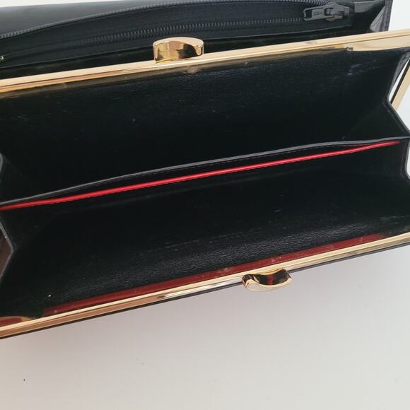 Givenchy Vintage Lizard Leather Wallet Black Red Logo Envelope Large Clutch - Picture 5 of 16